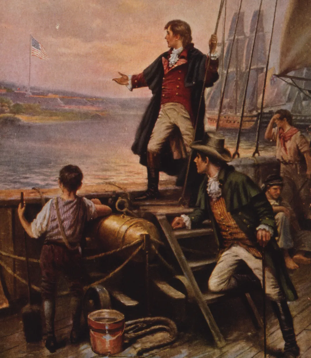 A 1912 painting of Francis Scott Key observing the American flag on the morning after the Battle of Baltimore