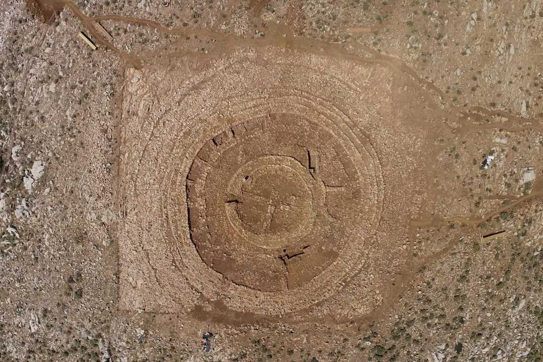 Aerial view of circular structure in Crete